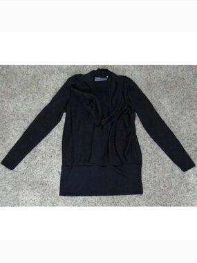 Simonton Tunic Shirt Womens XS Black Long Sleeve Draped Neck Banded Hem Top